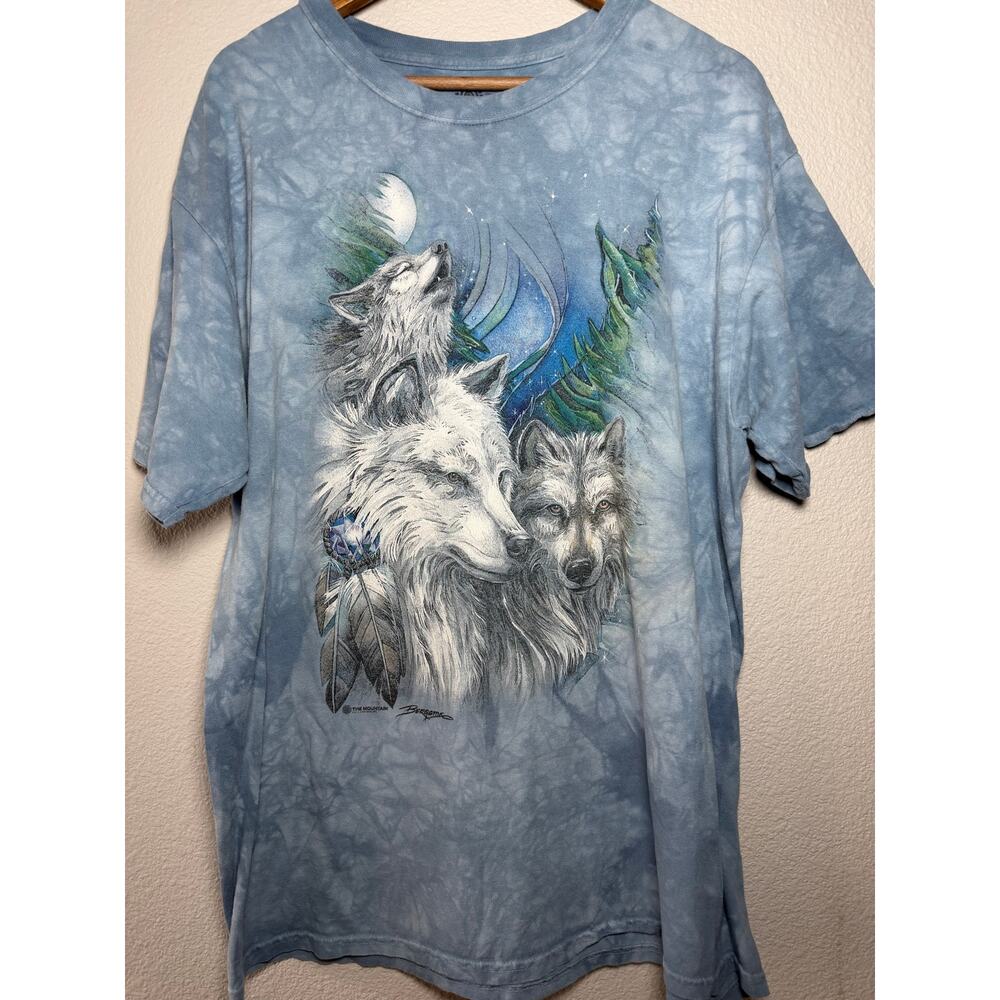 The Mountain Wolf Moon Tie Dye Graphic Tee XL Blue Nature T Shirt